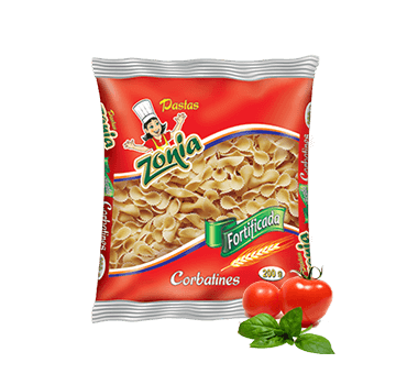 Corbatines Pastas Zonia con maíz y salsa de tomate